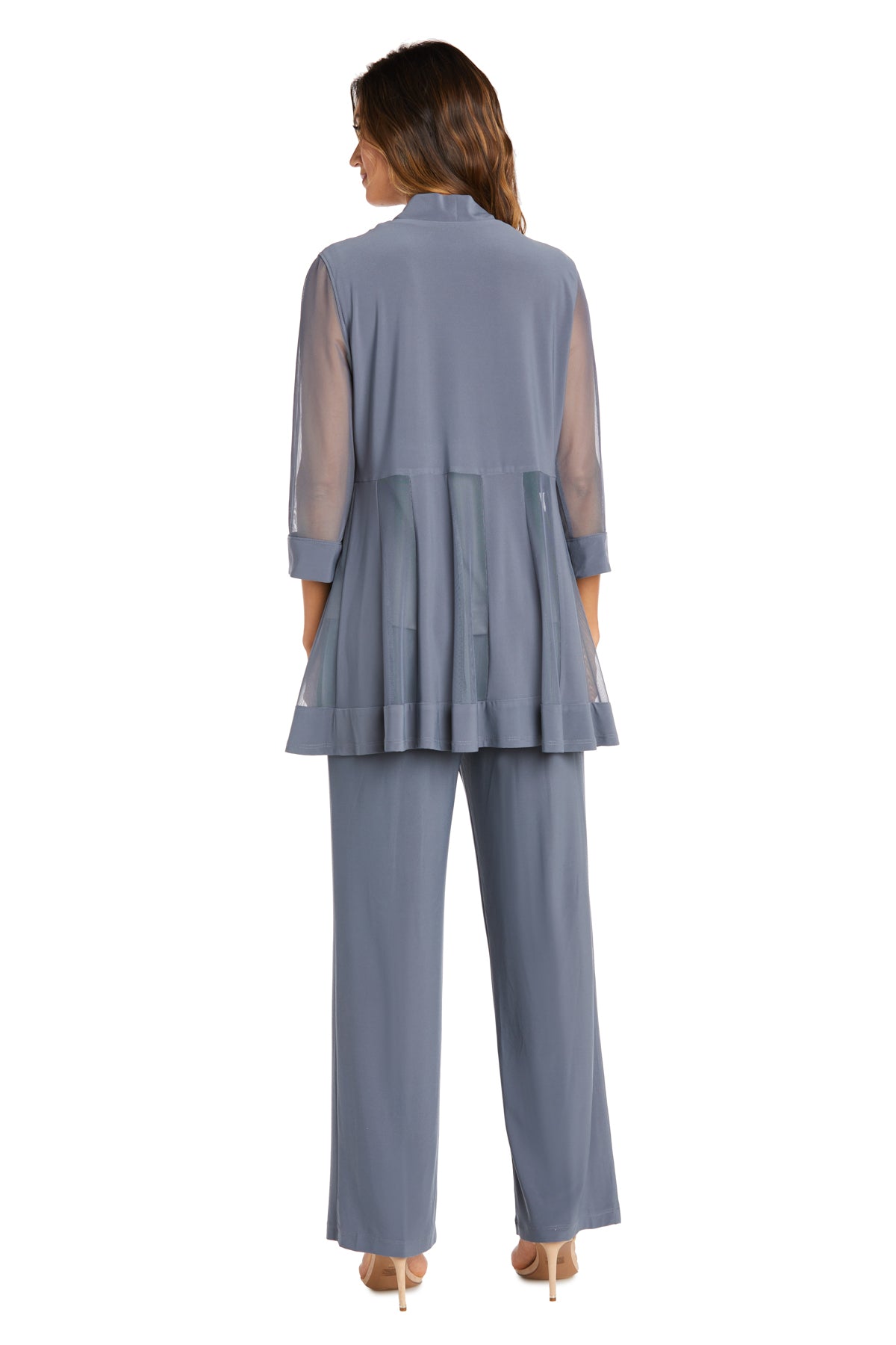 Three Piece Pant Suit with Sheer Inserts, Beading and Diamante - Petite