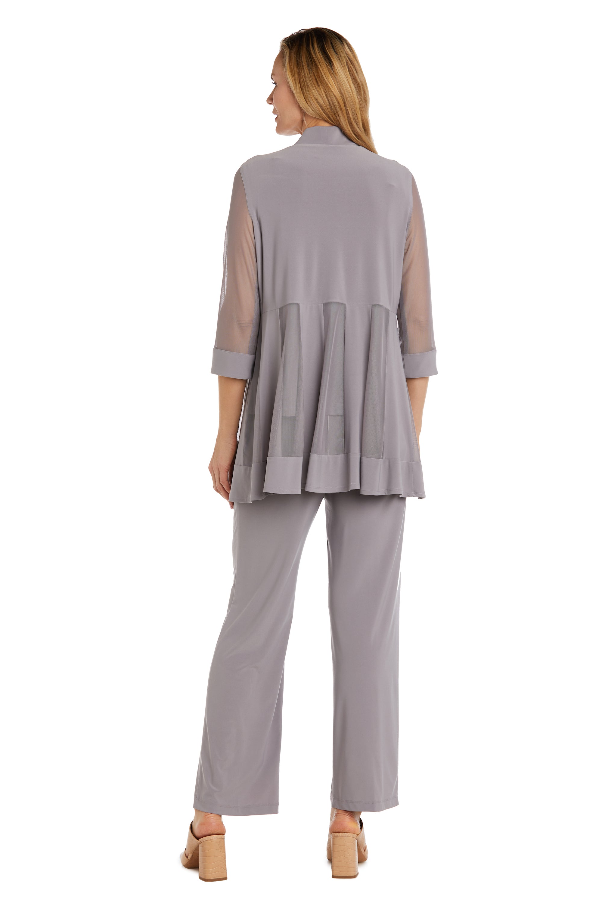 Three Piece Pant Suit with Sheer Inserts, Beading and Diamante - Petite