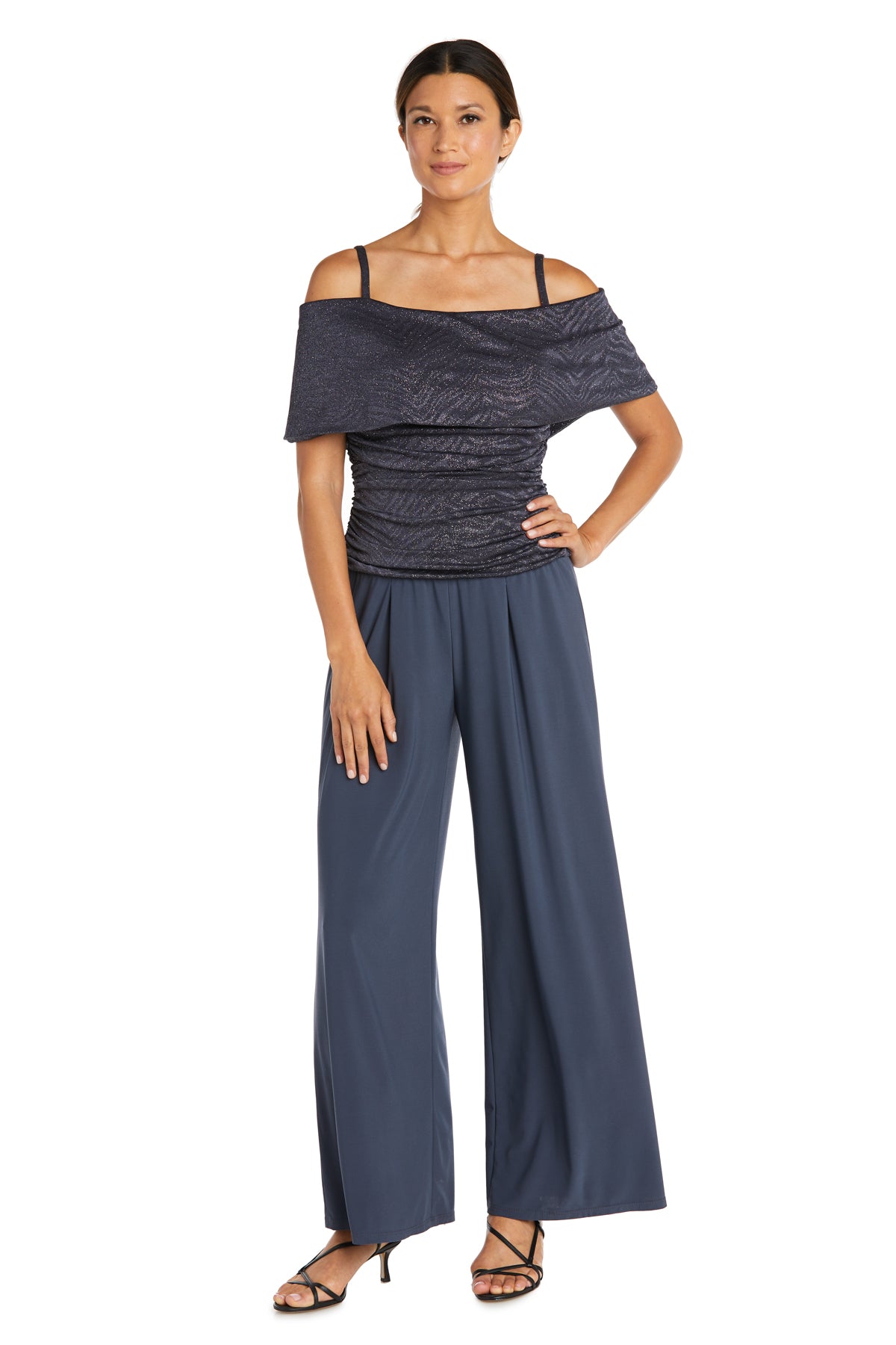 Banded Cold Shoulder Strap Detail Ruched Jumpsuit