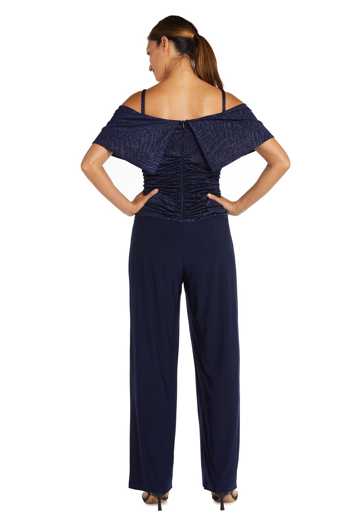 Banded Cold Shoulder Strap Detail Ruched Jumpsuit