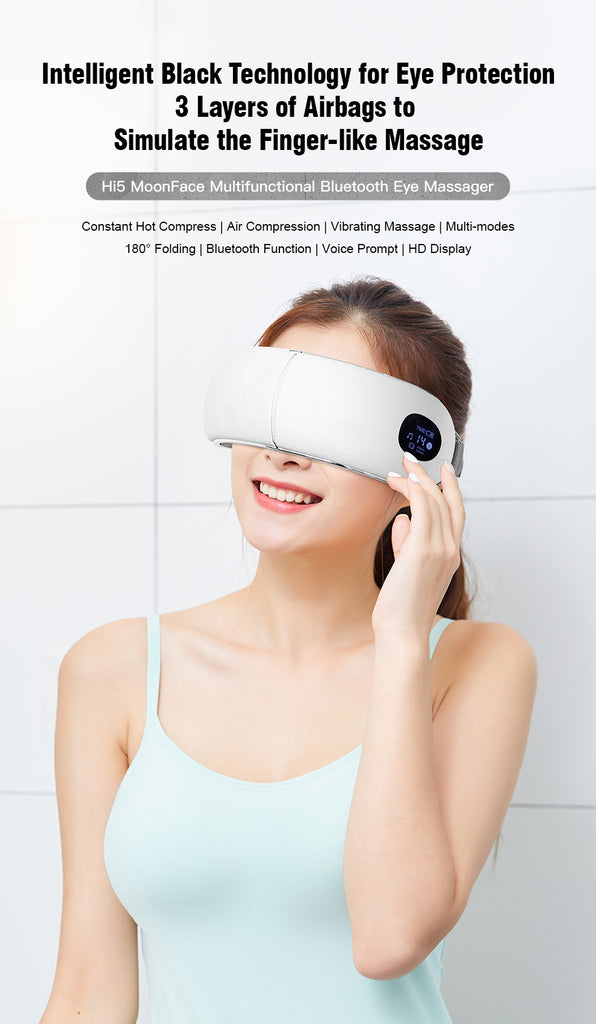 Hi5 Moon Face Bluetooth 3D Eye Massager w/ 3-Layer Airbag, Bluetooth & Music and LCD Display
