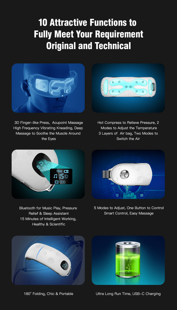 Hi5 Moon Face Bluetooth 3D Eye Massager w/ 3-Layer Airbag, Bluetooth & Music and LCD Display
