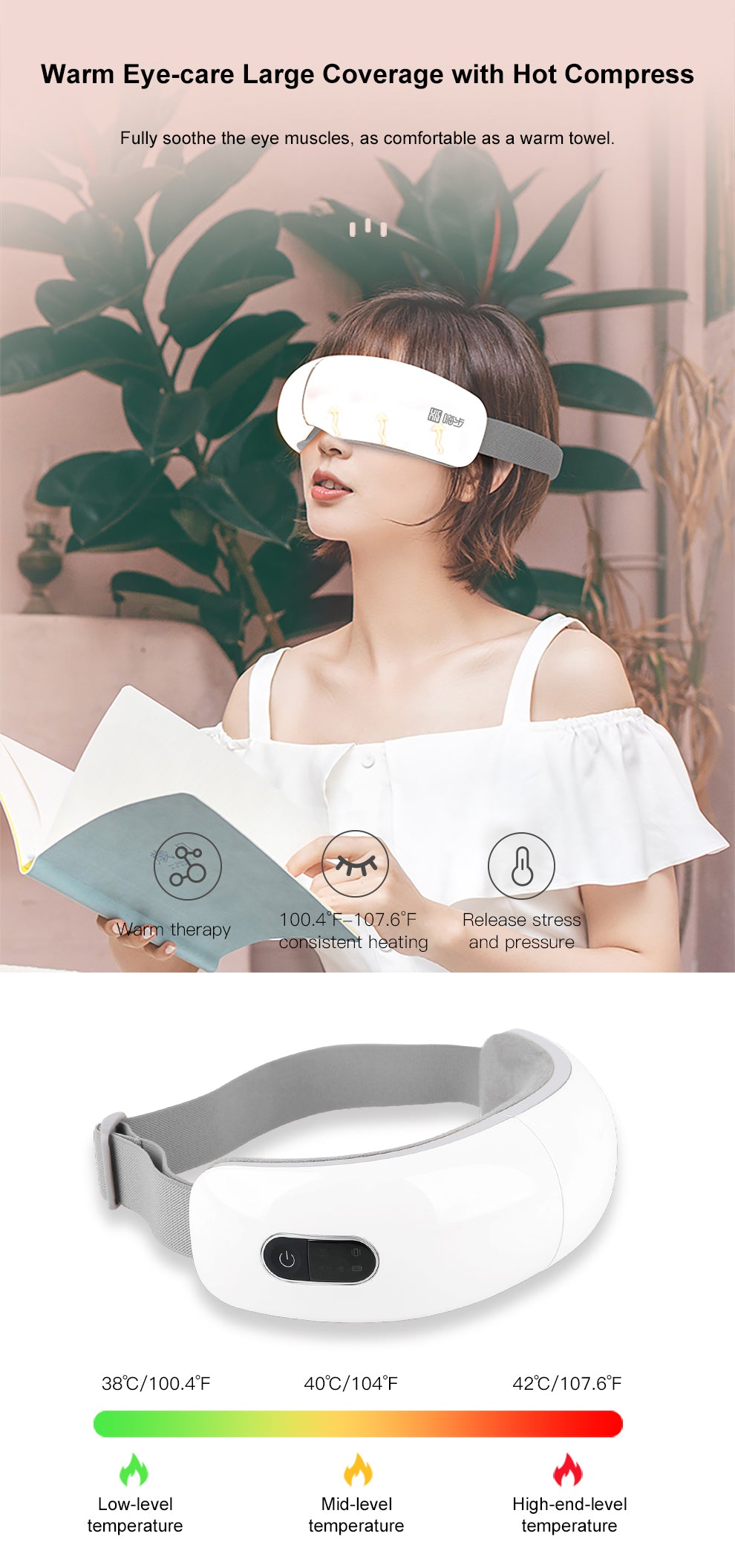 Hi5 Bella Electric Bluetooth 3D Air Compression Vibrating Eye Massager with Heat