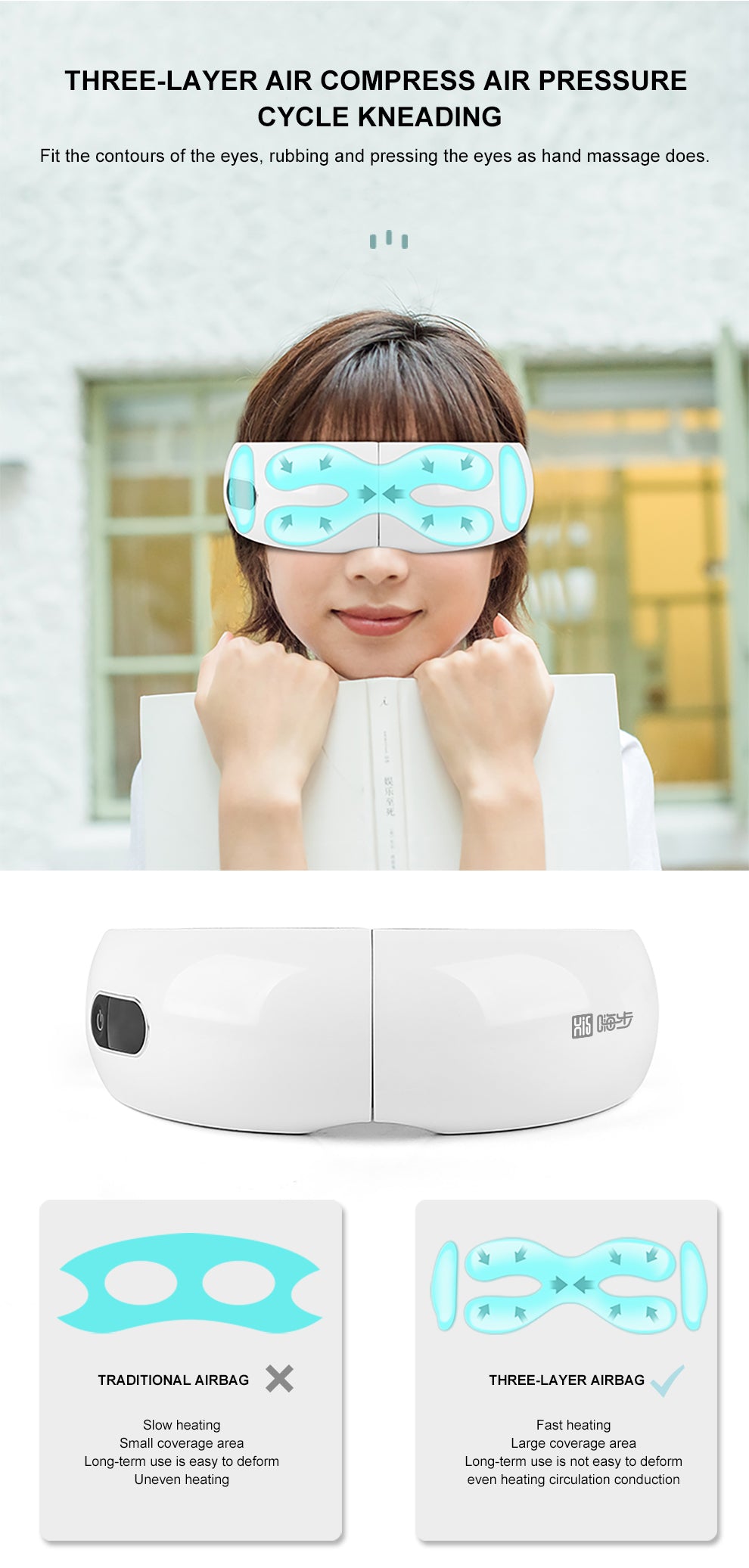 Hi5 Bella Electric Bluetooth 3D Air Compression Vibrating Eye Massager with Heat