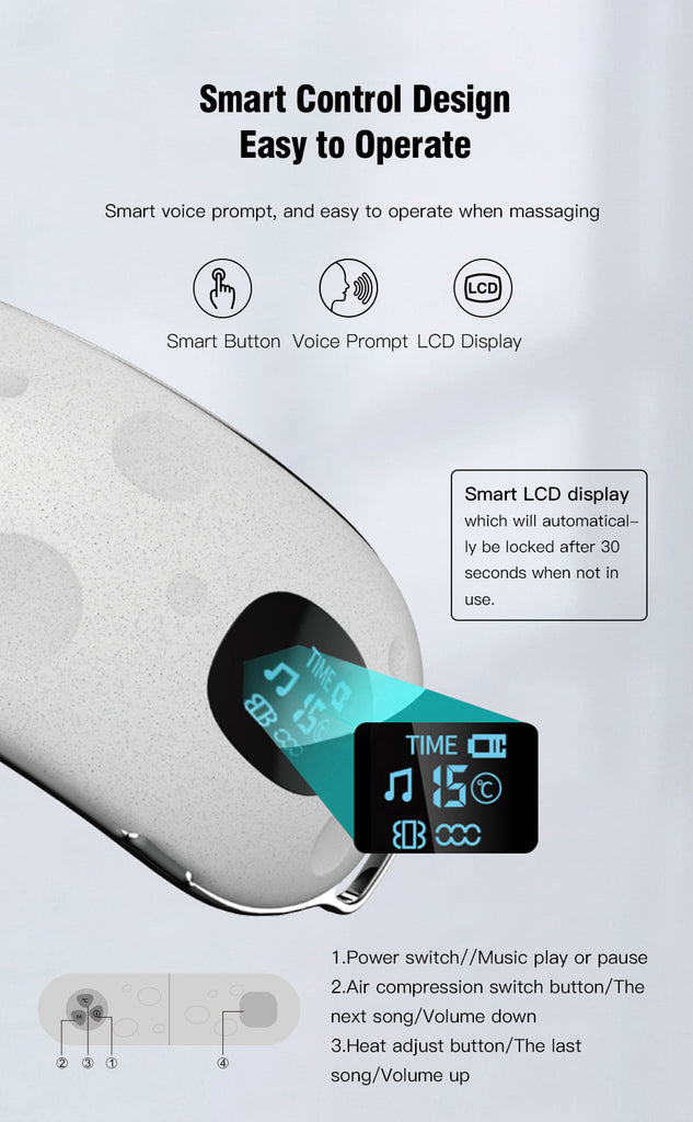 Hi5 Moon Face Bluetooth 3D Eye Massager w/ 3-Layer Airbag, Bluetooth & Music and LCD Display