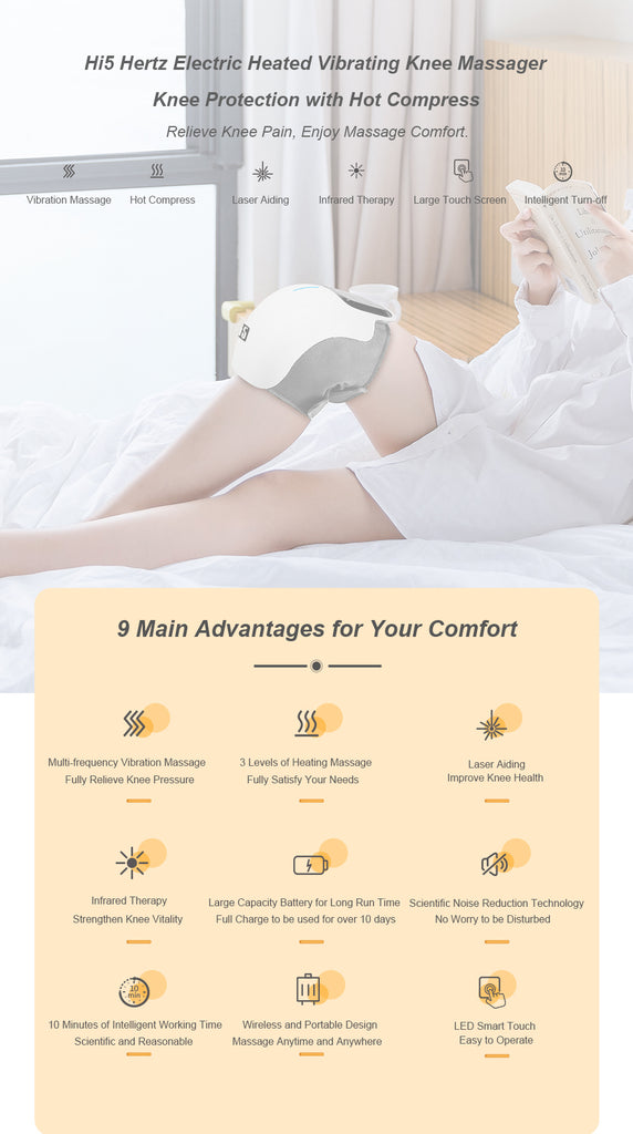 Hi5 Hertz Electric Heated Vibrating Knee Massager for Pain Relief, Vibration Circulation and Relaxation