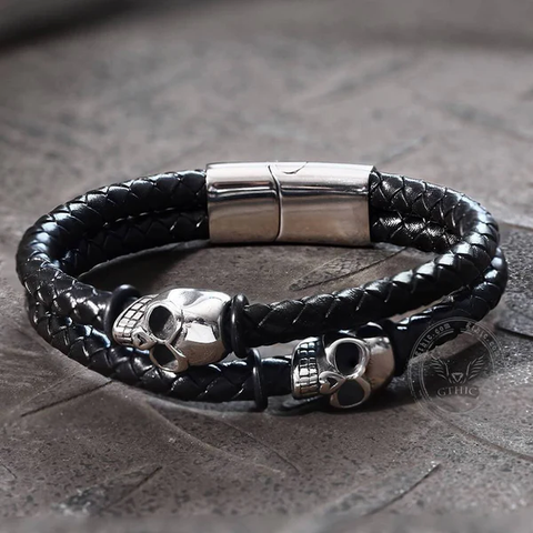 Skull Stainless Steel Leather Bracelet- Gthic.com - Blog