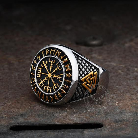 Futhark Runes Compass Viking Ring - Gthic.com