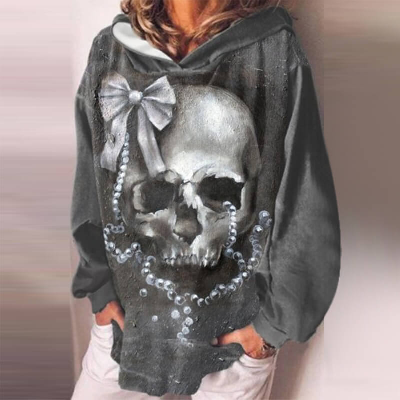 Gothic Skull Print Pullover Hoodie