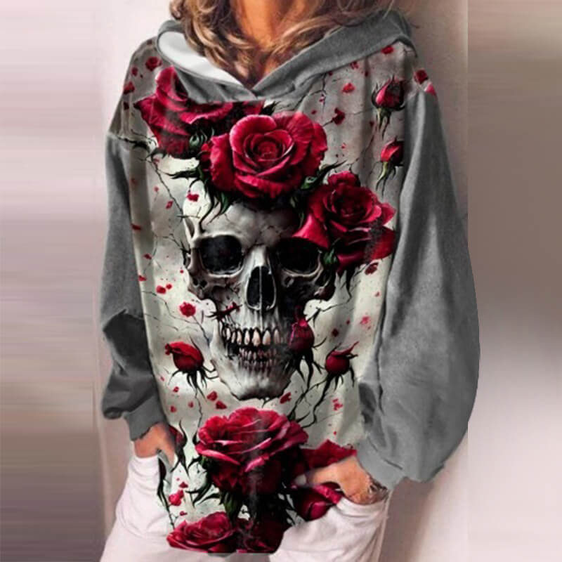 Gothic Skull Print Pullover Hoodie