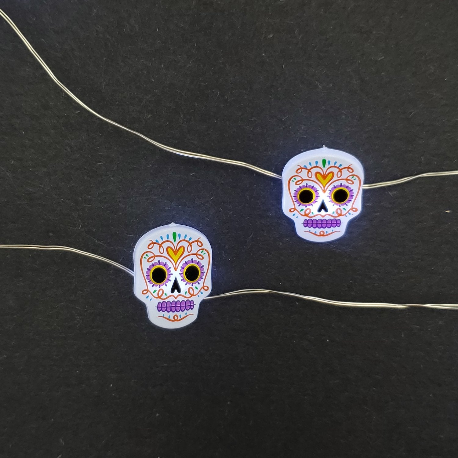 Battery Operated LED Fairy String Lights with Sugar Skull Motif