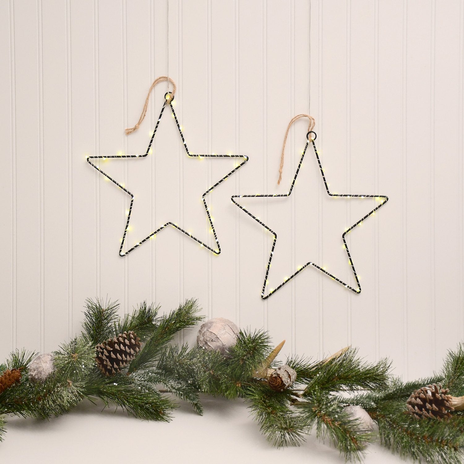 Battery Operated LED Lighted Metal Stars- Set of 2