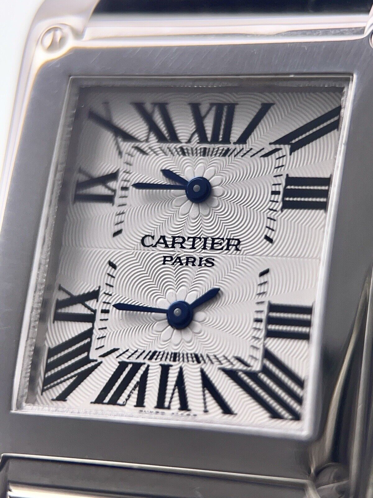 Cartier Tank Vis Dual Time Paris CPCP 18k White Gold Mens Watch 2552