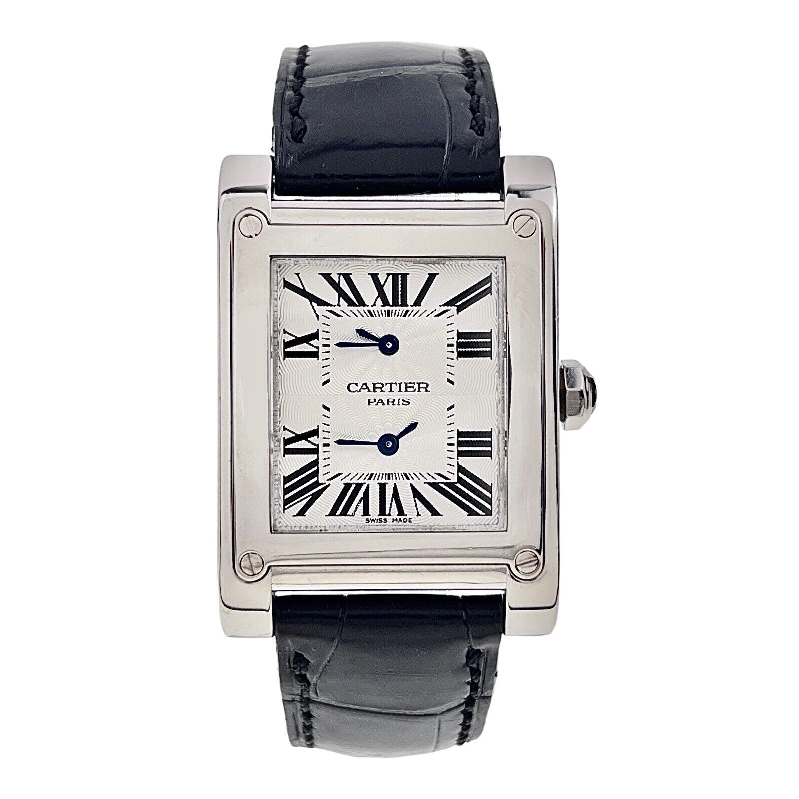Cartier Tank Vis Dual Time Paris CPCP 18k White Gold Mens Watch 2552