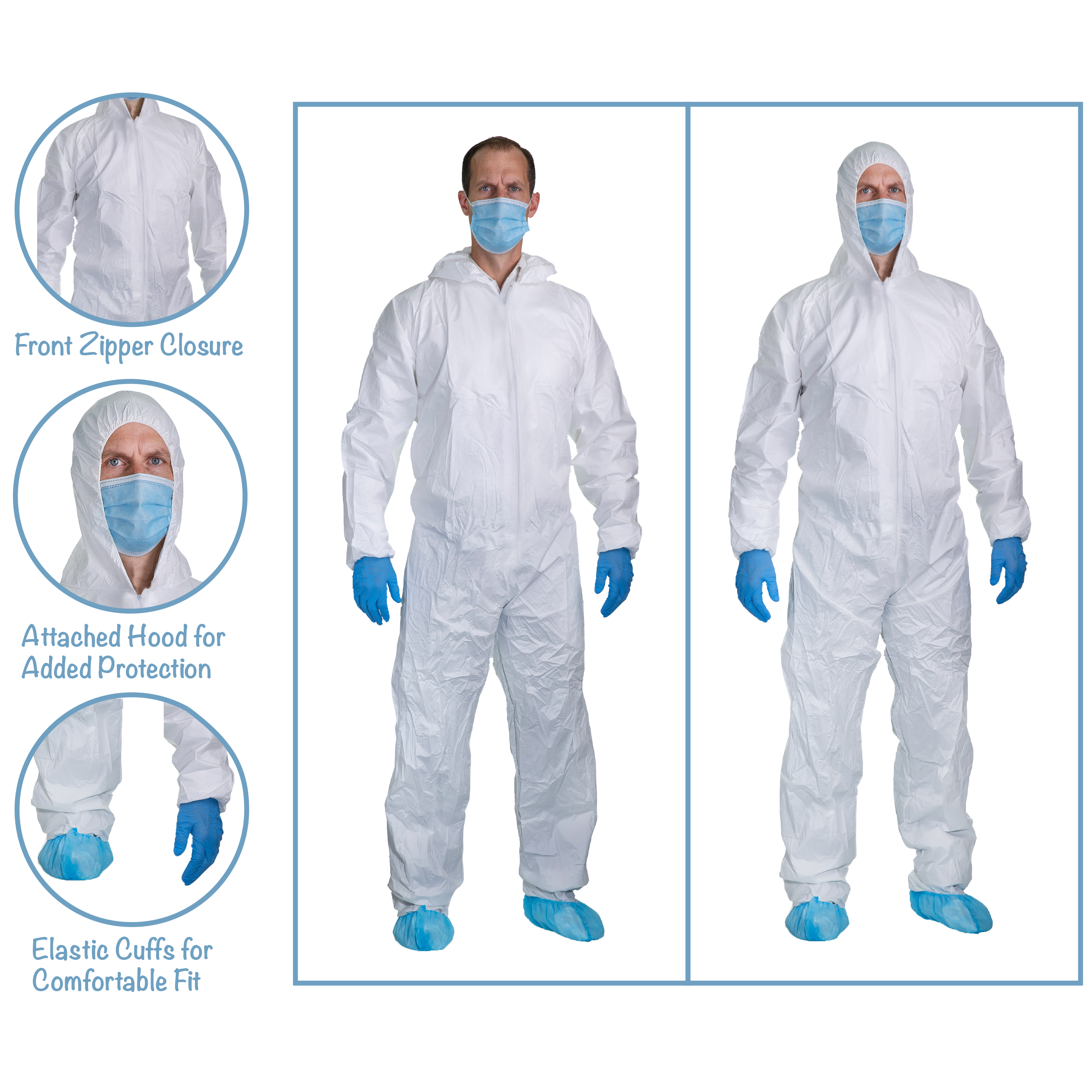 5 Pack - Protective Coverall Suits With Hood Elastic Wrists, Ankles and Waist, For Painting/Industrial Use