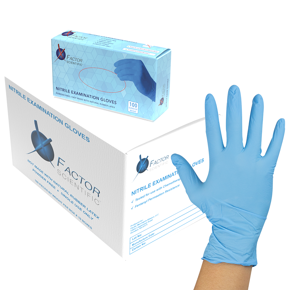 X Factor Scientific - 4 mils Exam Grade Nitrile Gloves, Powder Free, Medical Grade, Finger Textured, Latex Free Protective Glove, Food Safe FDA Approved