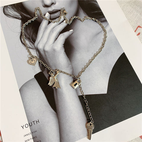 Angel Heart Lock Key Necklace