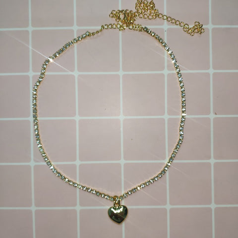 Heart Rhinestone Choker Necklace Ti Steel No Fade