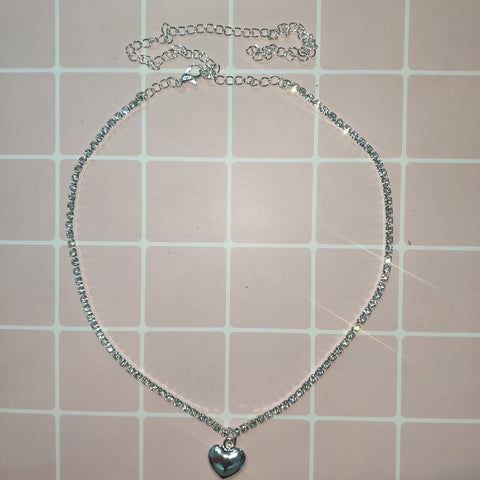 Heart Rhinestone Choker Necklace Ti Steel No Fade