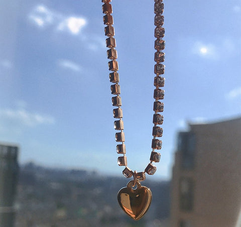Heart Rhinestone Choker Necklace Ti Steel No Fade