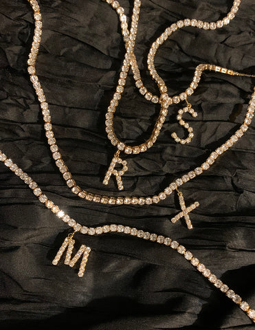 Rhinestone Alphabet Choker Pendant Necklace