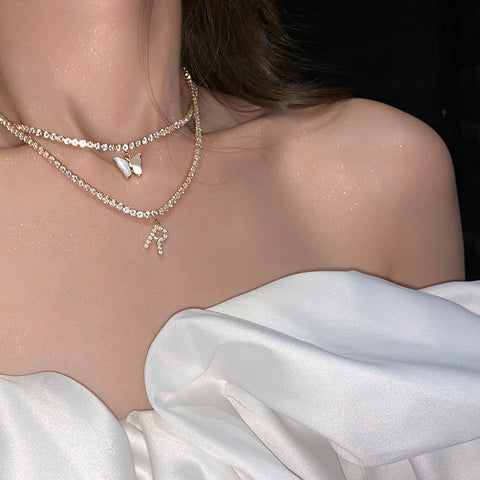 Rhinestone Alphabet Choker Pendant Necklace