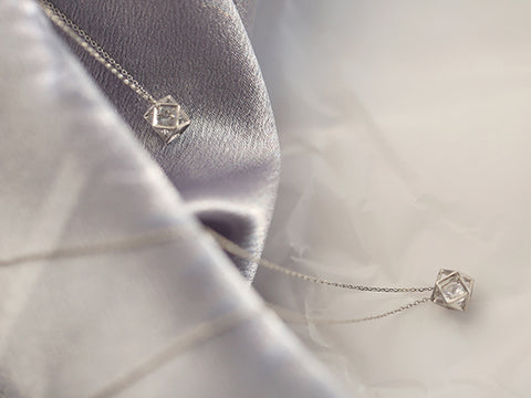 "Romance Cube" Geomatric Sterling Silver Necklace
