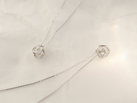 "Romance Cube" Geomatric Sterling Silver Necklace