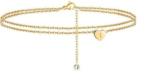 2 Layered Heart Letter Anklet