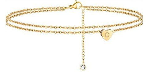 2 Layered Heart Letter Anklet