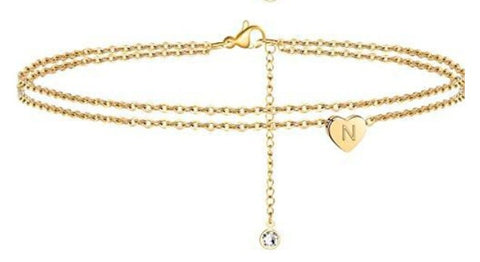 2 Layered Heart Letter Anklet
