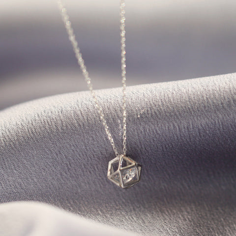"Romance Cube" Geomatric Sterling Silver Necklace