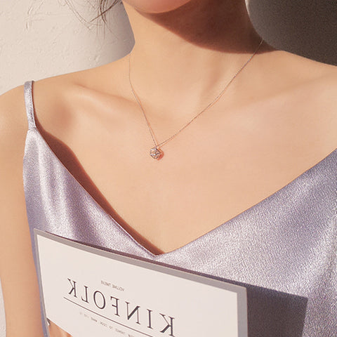 "Romance Cube" Geomatric Sterling Silver Necklace