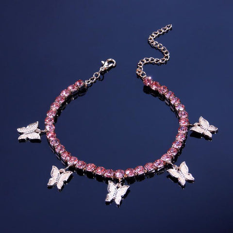 5 Butterfly Rhinestones Bling Anklet