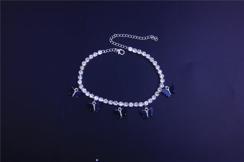 5 Butterfly Rhinestones Cute Anklet