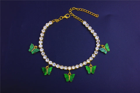 5 Butterfly Rhinestones Cute Anklet