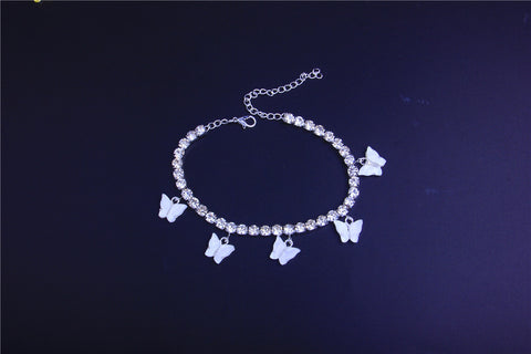 5 Butterfly Rhinestones Cute Anklet