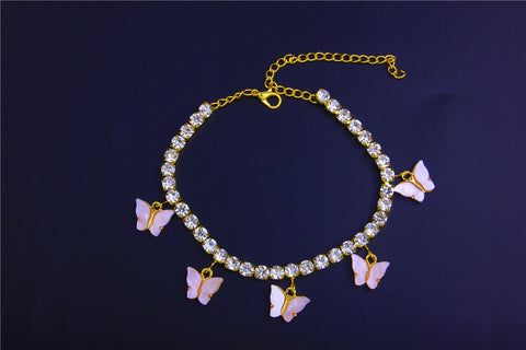 5 Butterfly Rhinestones Cute Anklet