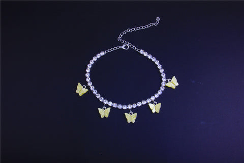 5 Butterfly Rhinestones Cute Anklet