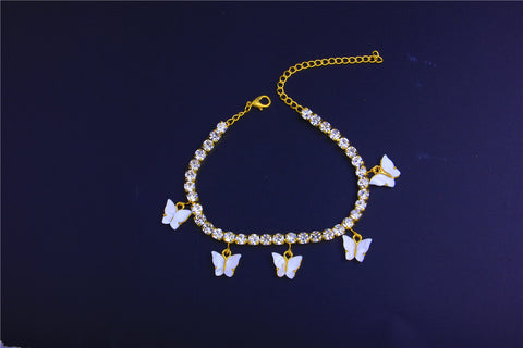 5 Butterfly Rhinestones Cute Anklet