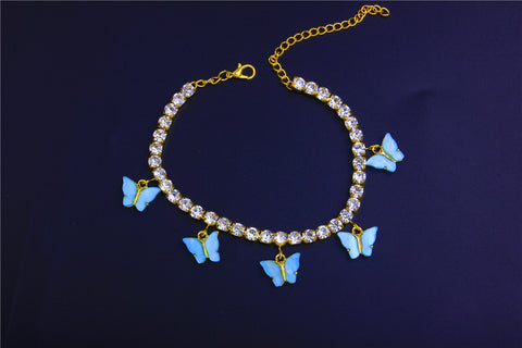 5 Butterfly Rhinestones Cute Anklet
