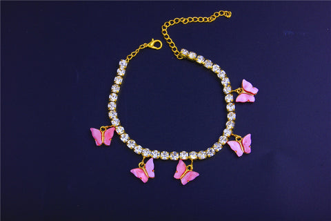 5 Butterfly Rhinestones Cute Anklet