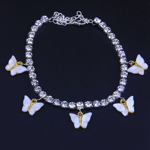 5 Butterfly Rhinestones Cute Anklet