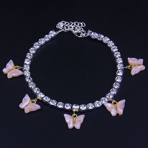 5 Butterfly Rhinestones Cute Anklet