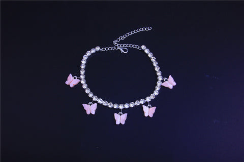5 Butterfly Rhinestones Cute Anklet