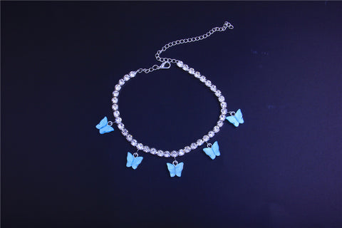5 Butterfly Rhinestones Cute Anklet