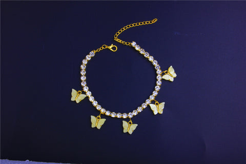 5 Butterfly Rhinestones Cute Anklet