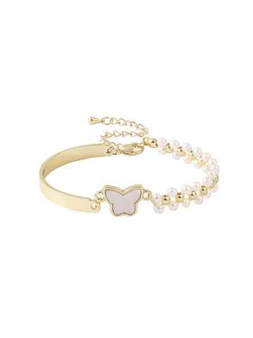 "Sweet BFF" Pearl Butterfly Gold Plated Bracelet