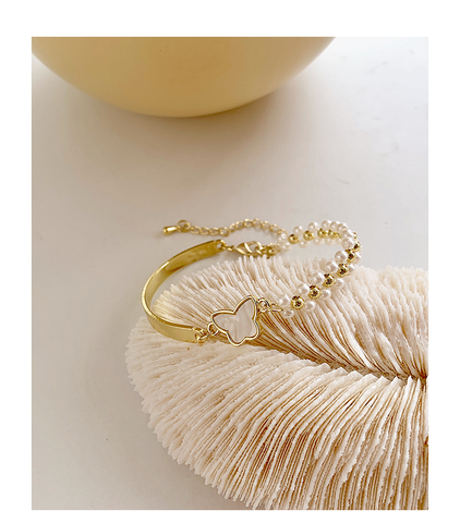 "Sweet BFF" Pearl Butterfly Gold Plated Bracelet