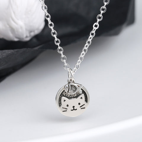 "Cat & Fish" Sterling Silver Retro Necklace